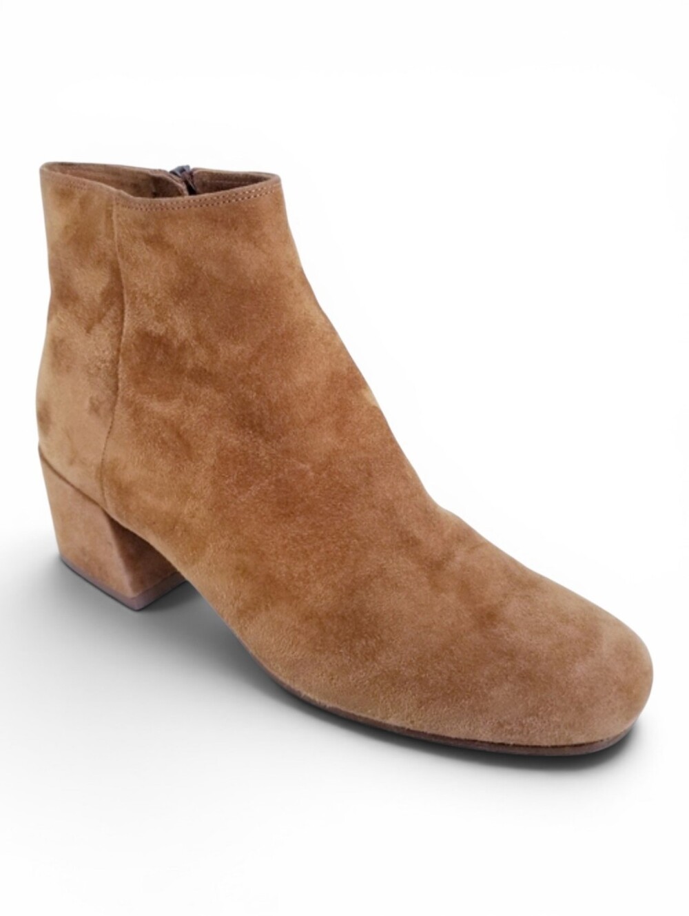 Vince Ostend Suede Ankle Boots Size 7 Stacked Heel Roasted Nut Brown